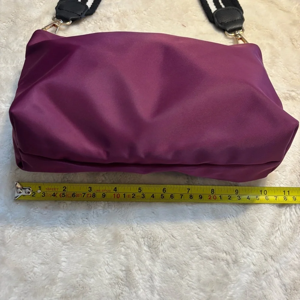 Nylon Crossbody Bag Purple Black White Striped Strap Gold-tone Hardware Zip Top